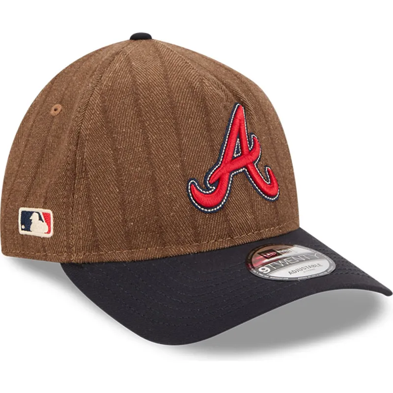 petten-gebogen-bruin-verstelbaar-9twenty-a-frame-wool-pinstripe-van-atlanta-braves-mlb-van-new-era