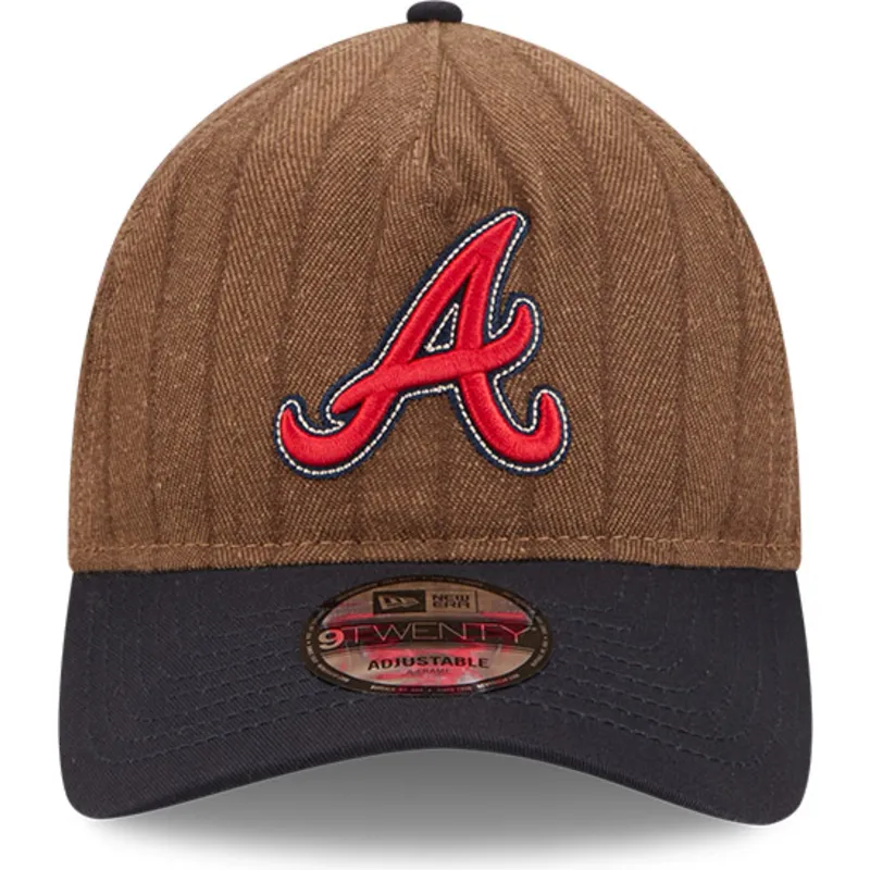 petten-gebogen-bruin-verstelbaar-9twenty-a-frame-wool-pinstripe-van-atlanta-braves-mlb-van-new-era