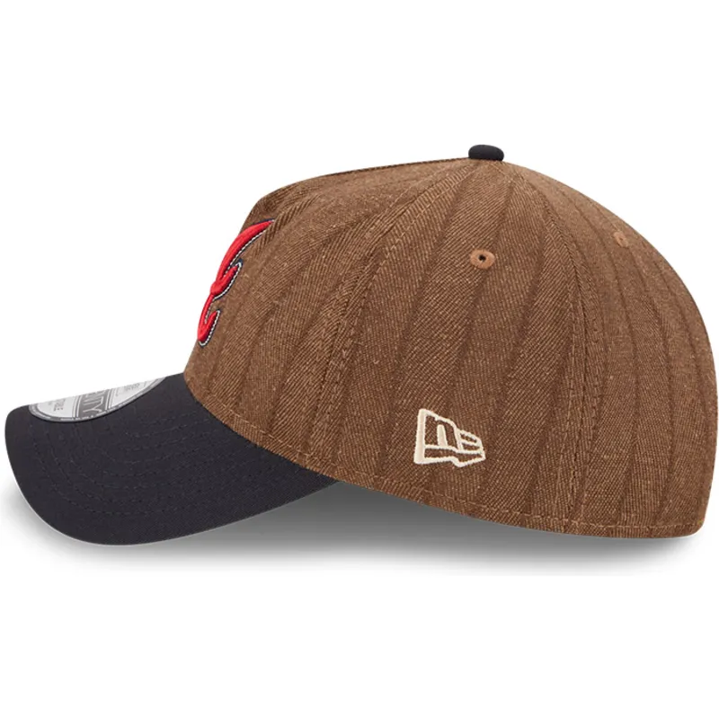 petten-gebogen-bruin-verstelbaar-9twenty-a-frame-wool-pinstripe-van-atlanta-braves-mlb-van-new-era