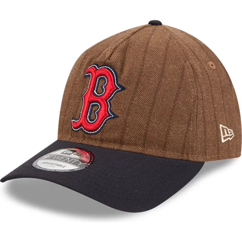 petten-gebogen-bruin-verstelbaar-9twenty-a-frame-wool-pinstripe-van-boston-red-sox-mlb-van-new-era