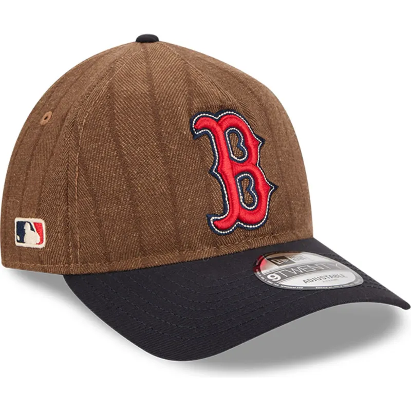 petten-gebogen-bruin-verstelbaar-9twenty-a-frame-wool-pinstripe-van-boston-red-sox-mlb-van-new-era