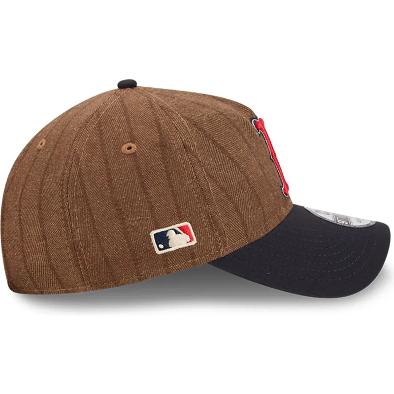 petten-gebogen-bruin-verstelbaar-9twenty-a-frame-wool-pinstripe-van-boston-red-sox-mlb-van-new-era