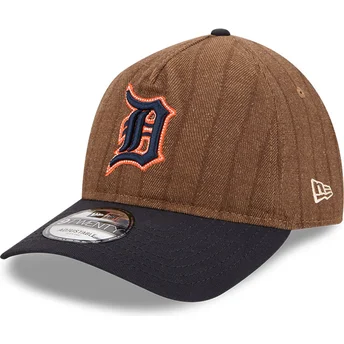Petten gebogen bruin verstelbaar 9TWENTY A Frame Wool Pinstripe van Detroit Tigers MLB van New Era