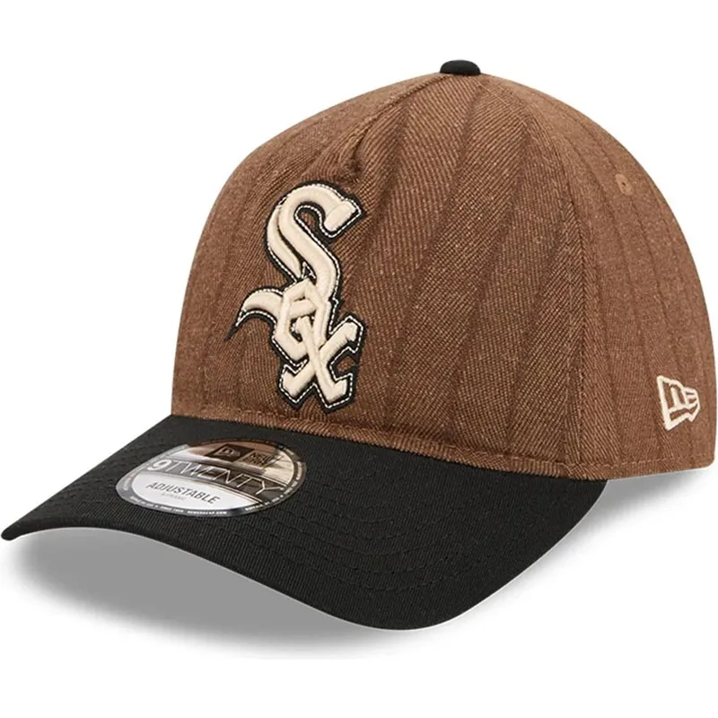 petten-gebogen-bruin-verstelbaar-9twenty-a-frame-wool-pinstripe-van-chicago-white-sox-mlb-van-new-era