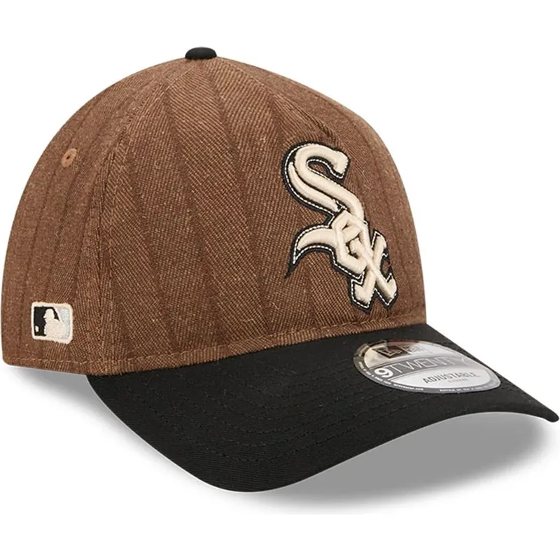 petten-gebogen-bruin-verstelbaar-9twenty-a-frame-wool-pinstripe-van-chicago-white-sox-mlb-van-new-era