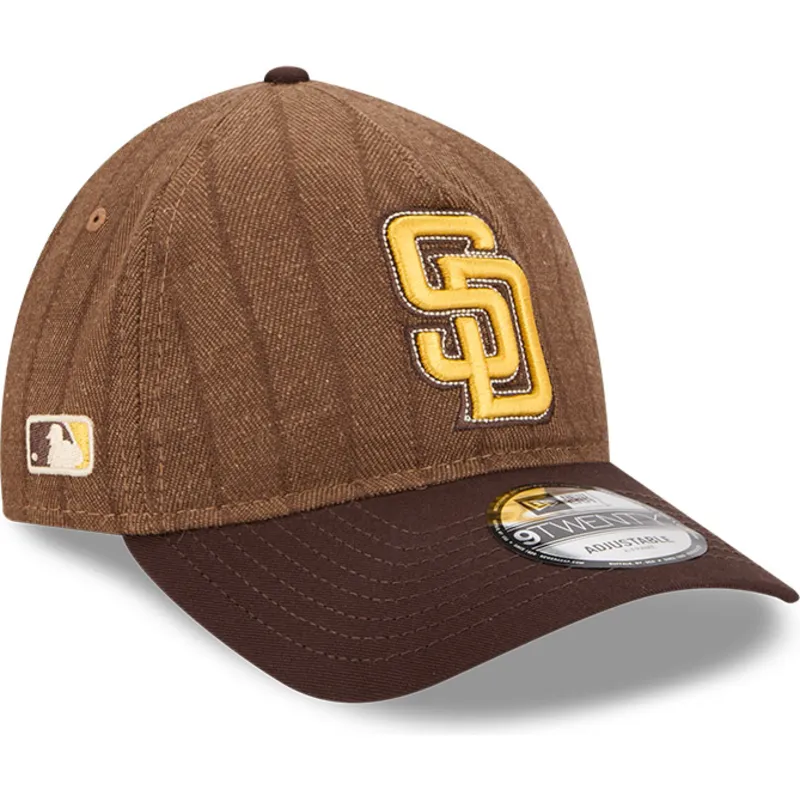 petten-gebogen-bruin-verstelbaar-9twenty-a-frame-wool-pinstripe-van-san-diego-padres-mlb-van-new-era