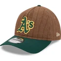 petten-gebogen-bruin-verstelbaar-9twenty-a-frame-wool-pinstripe-van-oakland-athletics-mlb-van-new-era