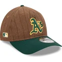 petten-gebogen-bruin-verstelbaar-9twenty-a-frame-wool-pinstripe-van-oakland-athletics-mlb-van-new-era