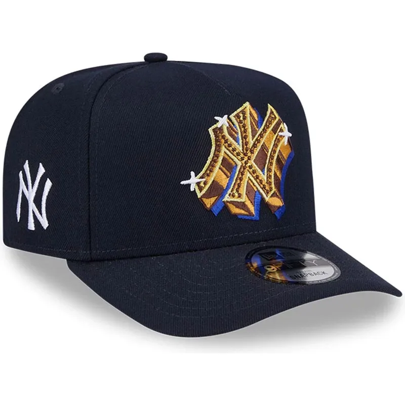 petten-gebogen-marineblauw-snapback-9fifty-a-frame-emblem-van-new-york-yankees-mlb-van-new-era
