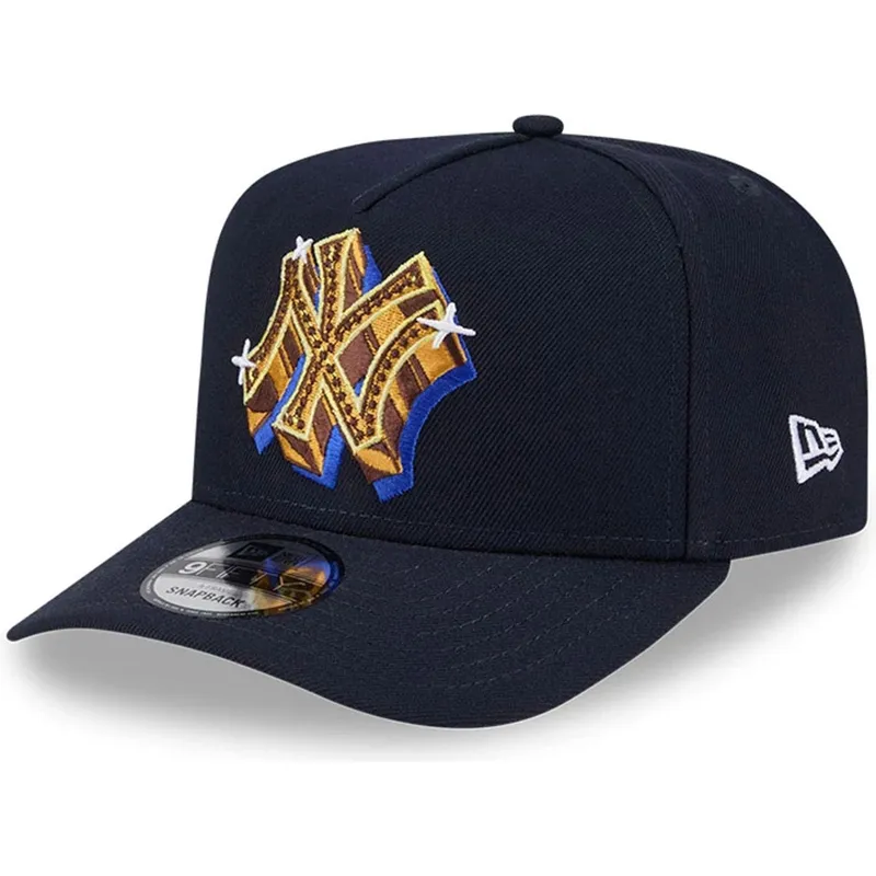 petten-gebogen-marineblauw-snapback-9fifty-a-frame-emblem-van-new-york-yankees-mlb-van-new-era