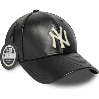 Petten gebogen zwart verstelbaar 9FORTY M-Crown Img Leather van New York Yankees MLB van New Era