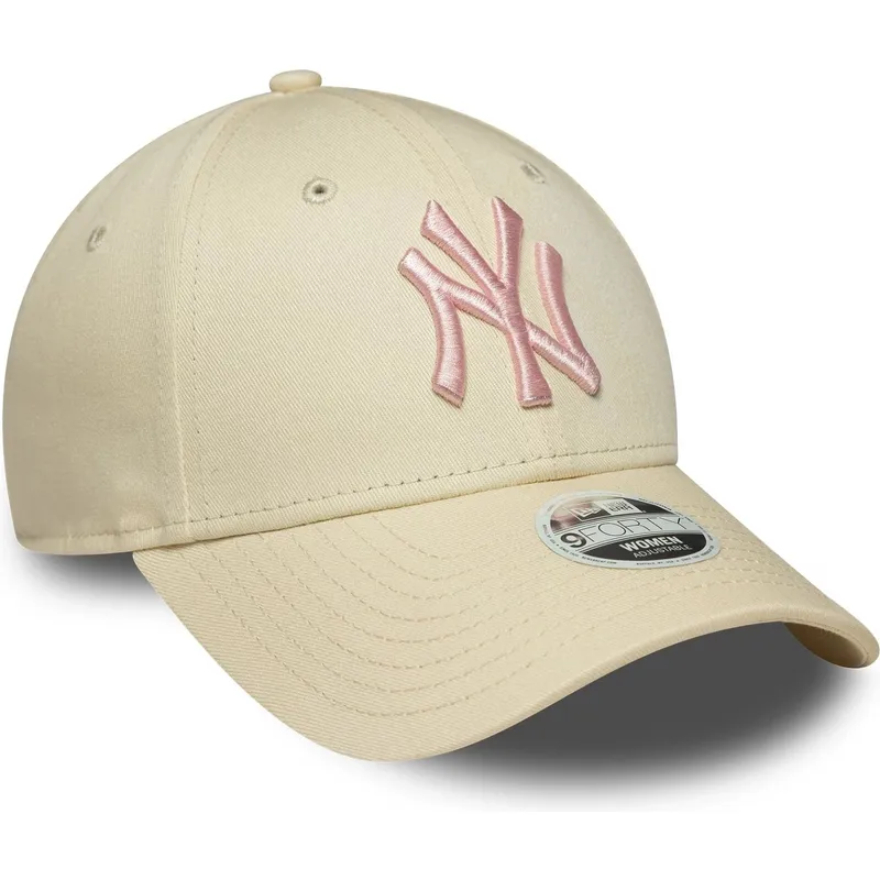 petten-gebogen-beige-verstelbaar-rosa-9forty-league-essential-van-new-york-yankees-mlb-van-new-era