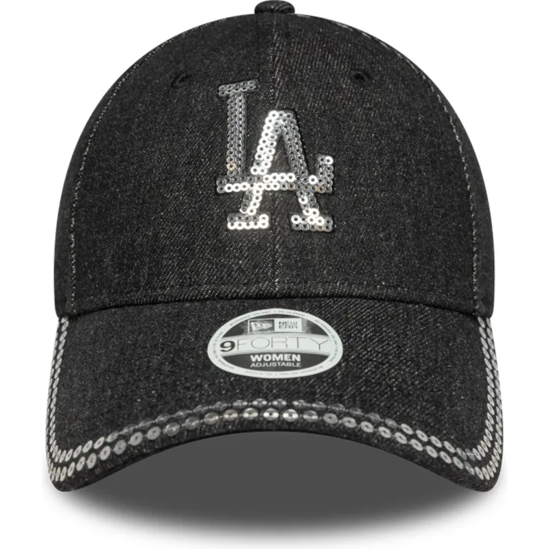 petten-gebogen-zwart-verstelbaar-9forty-sequin-denim-van-los-angeles-dodgers-mlb-van-new-era