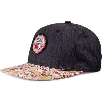 Petten plat zwart snapback voor kinderen Lucky Cat Linen Rev van Djinns