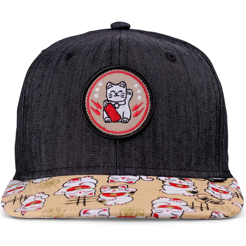 petten-plat-zwart-snapback-voor-kinderen-lucky-cat-linen-rev-van-djinns