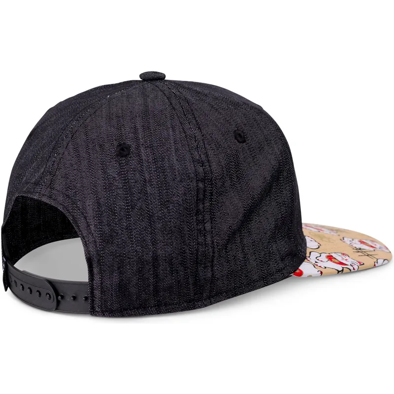 petten-plat-zwart-snapback-voor-kinderen-lucky-cat-linen-rev-van-djinns