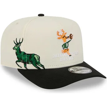 Petten gebogen zwart snapback 9FIFTY A Frame Precurved Hardwood Classics van Milwaukee Bucks NBA van New Era