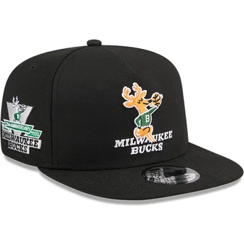 Petten plat zwart snapback 9FIFTY A Frame Hardwood Classics van Milwaukee Bucks NBA van New Era