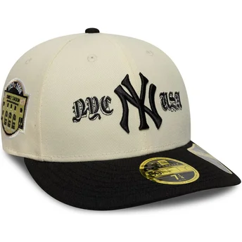 Petten gebogen beige fitted 59FIFTY Low Profile Precurved Coops van New York Yankees MLB van New Era