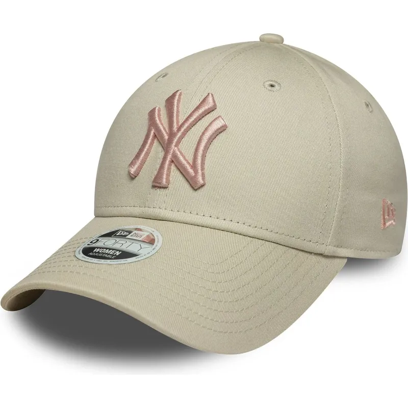 petten-gebogen-beige-verstelbaar-rosa-9forty-league-essential-van-new-york-yankees-mlb-van-new-era