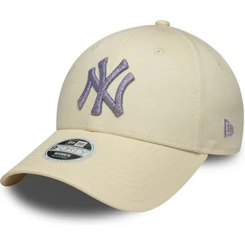Petten gebogen beige verstelbaar 9FORTY Metallic van New York Yankees MLB van New Era
