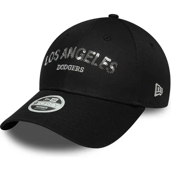 Petten gebogen zwart verstelbaar 9FORTY Sequin Wordmark van Los Angeles Dodgers MLB van New Era
