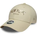 petten-gebogen-beige-verstelbaar-9forty-sequin-wordmark-van-new-york-yankees-mlb-van-new-era