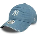 petten-gebogen-blauw-verstelbaar-9twenty-denim-stitch-van-new-york-yankees-mlb-van-new-era
