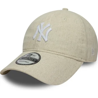 Petten gebogen beige verstelbaar 9TWENTY Linen van New York Yankees MLB van New Era