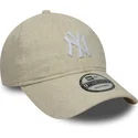 petten-gebogen-beige-verstelbaar-9twenty-linen-van-new-york-yankees-mlb-van-new-era