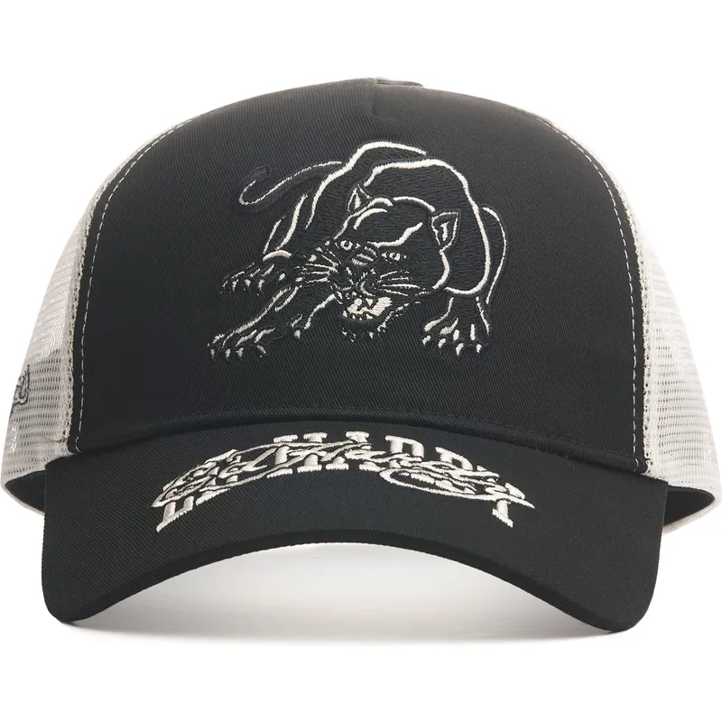 petten-gebogen-zwart-snapback-contrast-stitch-panther-graphic-van-ed-hardy