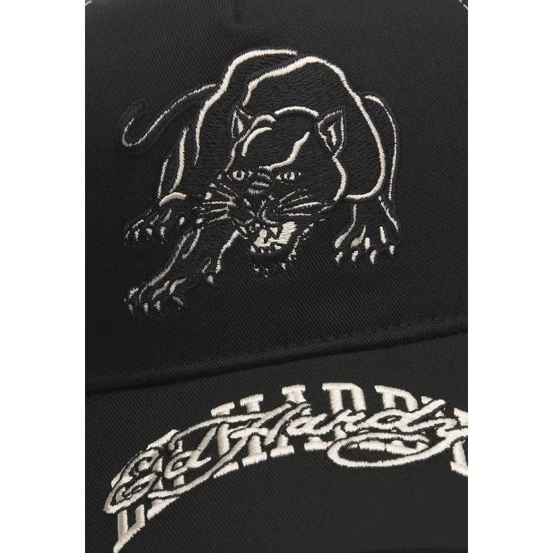 petten-gebogen-zwart-snapback-contrast-stitch-panther-graphic-van-ed-hardy