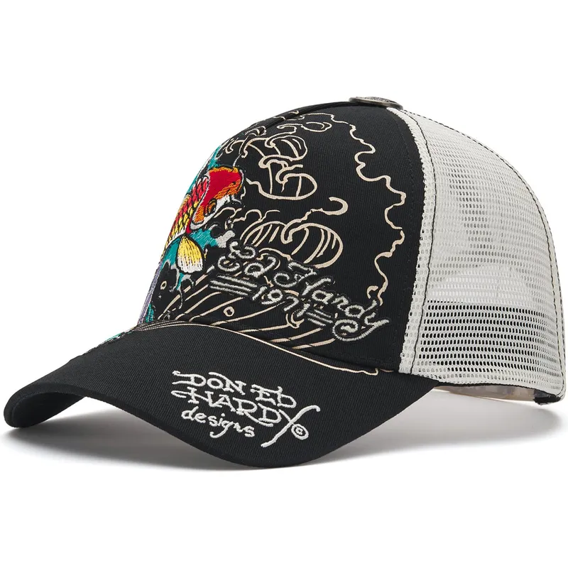 petten-gebogen-zwart-snapback-1971-koi-fish-van-ed-hardy
