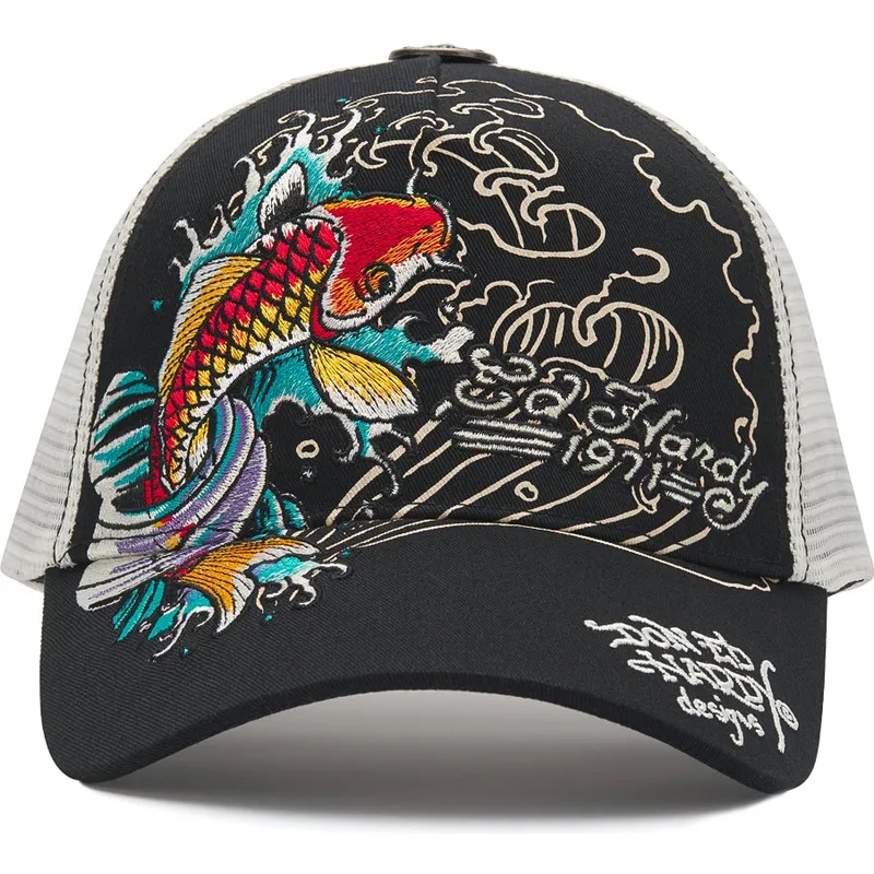petten-gebogen-zwart-snapback-1971-koi-fish-van-ed-hardy