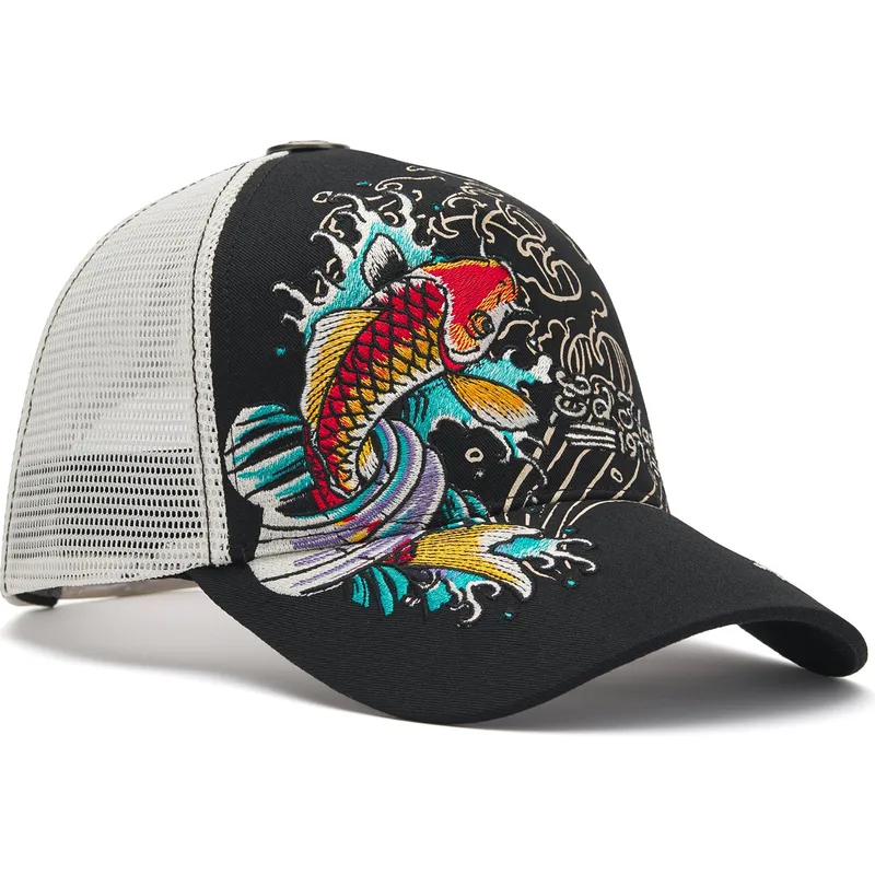 petten-gebogen-zwart-snapback-1971-koi-fish-van-ed-hardy