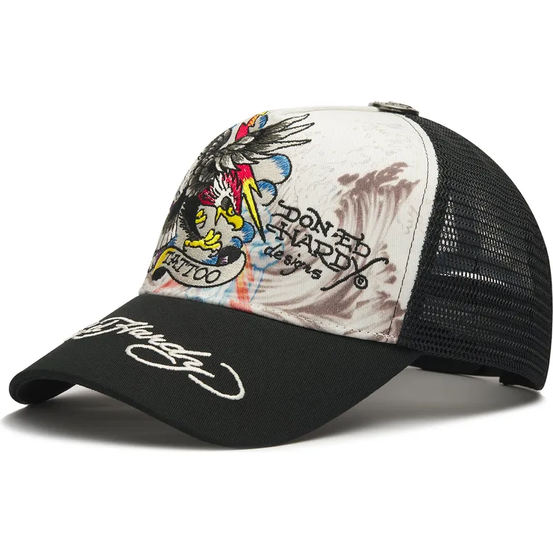 petten-gebogen-wit-snapback-tattoo-eagle-graphic-van-ed-hardy