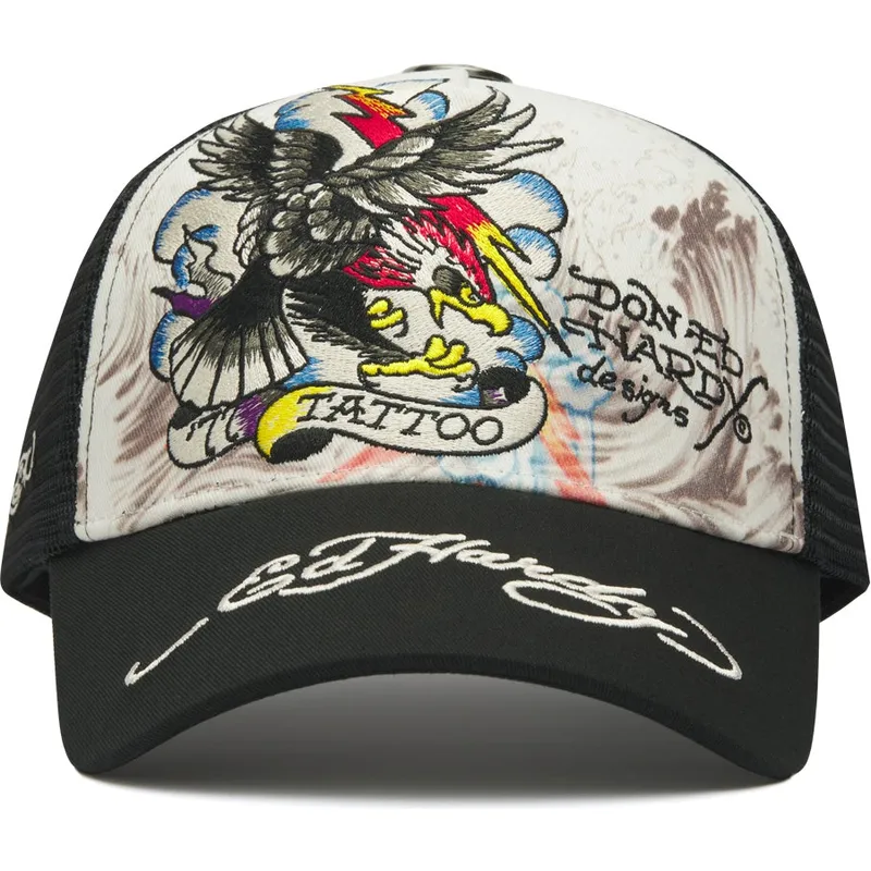 petten-gebogen-wit-snapback-tattoo-eagle-graphic-van-ed-hardy