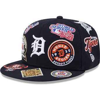 Petten plat marineblauw fitted 59FIFTY All Over van Detroit Tigers MLB van New Era