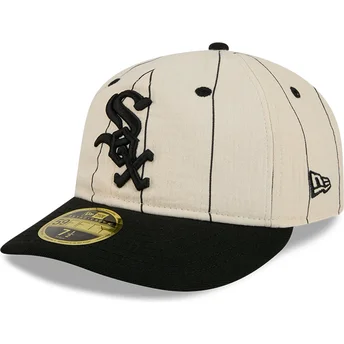 Petten plat beige fitted 59FIFTY Retro Crown Linen van Chicago White Sox MLB van New Era