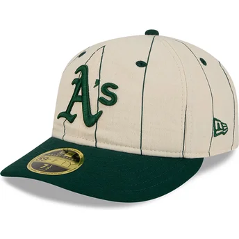 Petten gebogen beige fitted 59FIFTY Retro Crown Linen van Oakland Athletics MLB van New Era