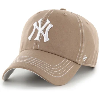 Petten gebogen bruin verstelbaar Clean Up Contrast Stitch van New York Yankees MLB van 47 Brand