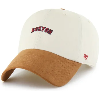 Petten gebogen beige verstelbaar Clean Up Mini Script Suede Visor van Boston Red Sox MLB van 47 Brand