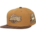 petten-plat-bruin-verstelbaar-coffee-strapback-van-los-angeles-lakers-nba-van-mitchell-ness