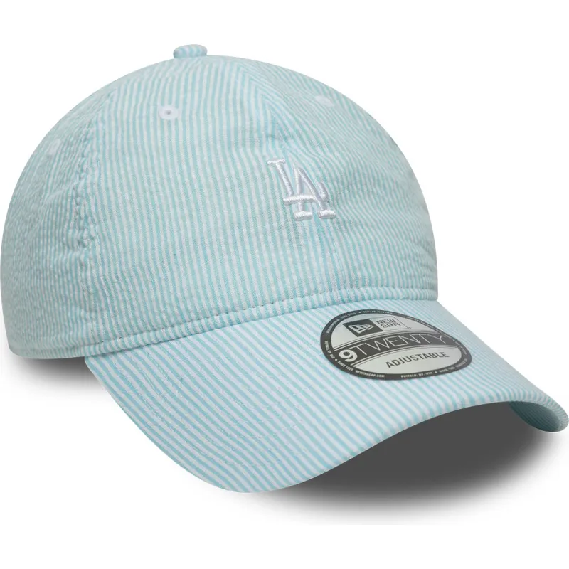 petten-gebogen-blauw-verstelbaar-9twenty-seersucker-van-los-angeles-dodgers-mlb-van-new-era