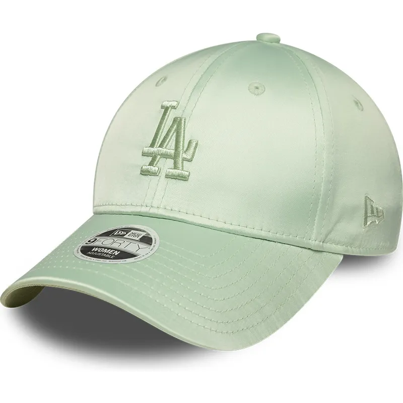 petten-gebogen-groen-verstelbaar-9forty-bow-back-satin-van-los-angeles-dodgers-mlb-van-new-era