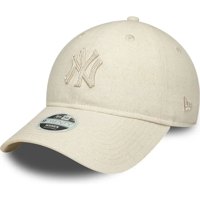 petten-gebogen-beige-verstelbaar-9twenty-midi-linen-van-new-york-yankees-mlb-van-new-era