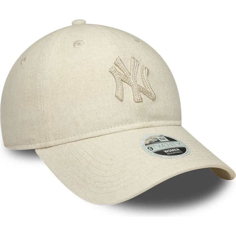 petten-gebogen-beige-verstelbaar-9twenty-midi-linen-van-new-york-yankees-mlb-van-new-era
