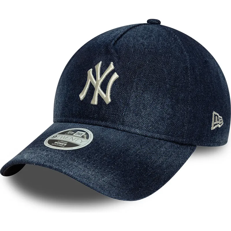 petten-gebogen-marineblauw-verstelbaar-9twenty-a-frame-denim-van-new-york-yankees-mlb-van-new-era