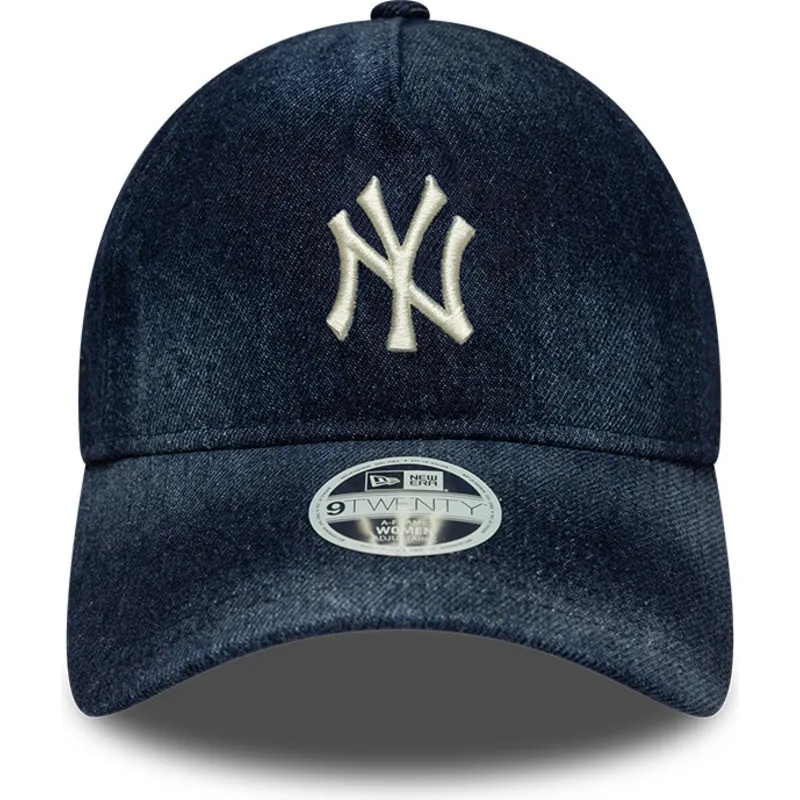petten-gebogen-marineblauw-verstelbaar-9twenty-a-frame-denim-van-new-york-yankees-mlb-van-new-era
