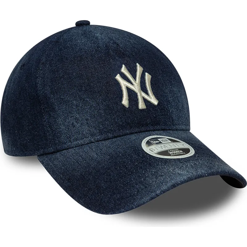 petten-gebogen-marineblauw-verstelbaar-9twenty-a-frame-denim-van-new-york-yankees-mlb-van-new-era